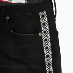 Jean denim taille haute regular avec bandes motif éthnique Femme PLEASE