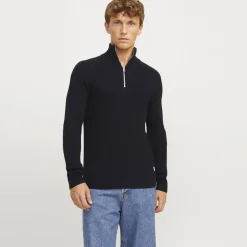Jjpannel knit half zip aw24 black Homme JACK & JONES