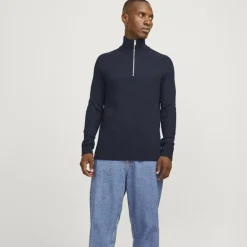 Jjpannel knit half zip aw24 black Homme JACK & JONES