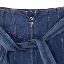 Jupe mi longue blue ajustée denim avec ceinture Femme PLEASE