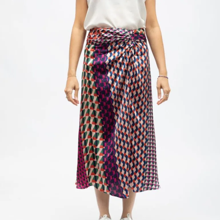 Jupe mi longue effet satiné à motifs geométriques jenny Femme LA PETITE ETOILE