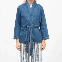 Kimono jean bleu vera avec poches et ceinture Femme LA PETITE ETOILE