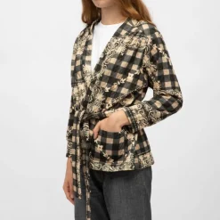 Kimono vert sapin dalida à carreaux et fleurs Femme HOLLY AND JOEY