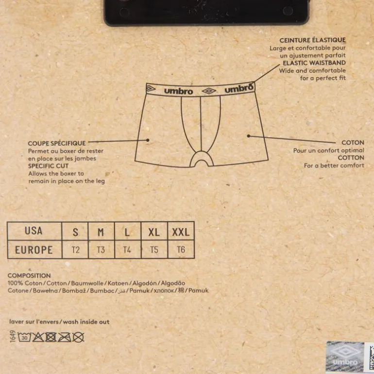 Lot de 4 boxers rouge/blanc/noir/bleu Homme UMBRO