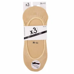 Lot de 3 paire socquettes invisibles en coton Femme INCONTOURNABLE