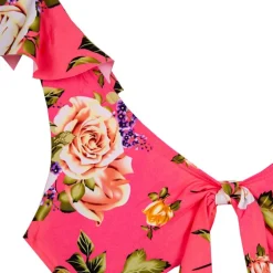 Maillot de bain 2 pièces fleuri rose haut à volants Femme HAUTE PRESSION