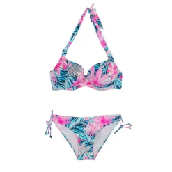 Maillot de bain 2 pièces tropical rose et bleu Femme HAUTE PRESSION