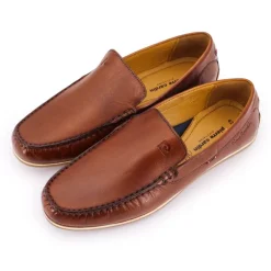 Mocassins cognac en cuir lisse semelle fine Homme PIERRE CARDIN