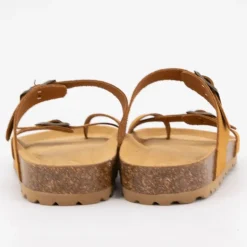 Mules à boucles couleur camel en cuir Femme I AM