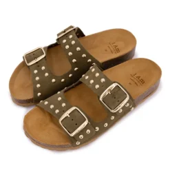 Mules à clous doubles brides en cuir Femme I AM