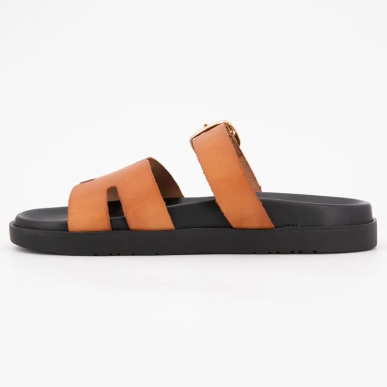 Mules boucle dorée lanières en cuir Femme I AM