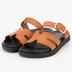 Mules boucle dorée lanières en cuir Femme I AM