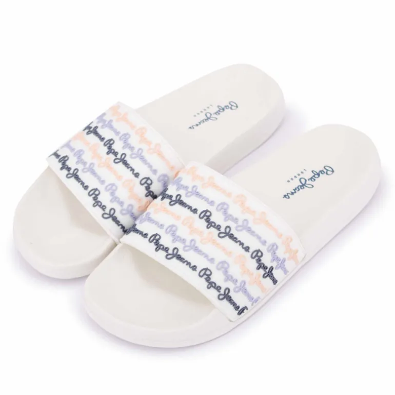 Mules claquette blanc avec logo Femme PEPE JEANS
