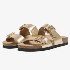 Mules double boucle doré cuir synthétique Femme ONLY