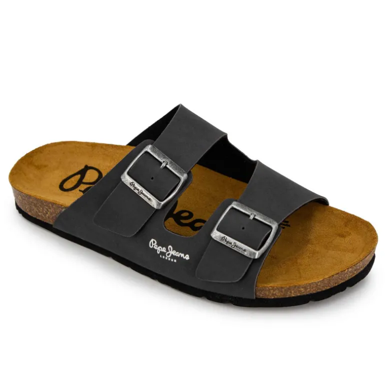 Mules double bride cuir boucle dorée Homme PEPE JEANS