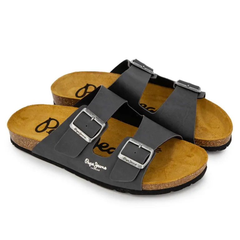 Mules double bride cuir boucle dorée Homme PEPE JEANS