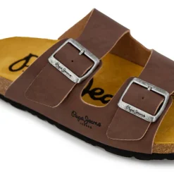 Mules double bride cuir boucle dorée Homme PEPE JEANS