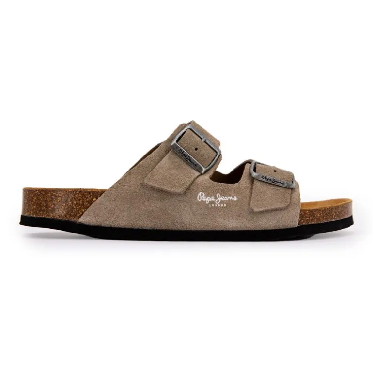 Mules double bride daim boucles argentées Homme PEPE JEANS