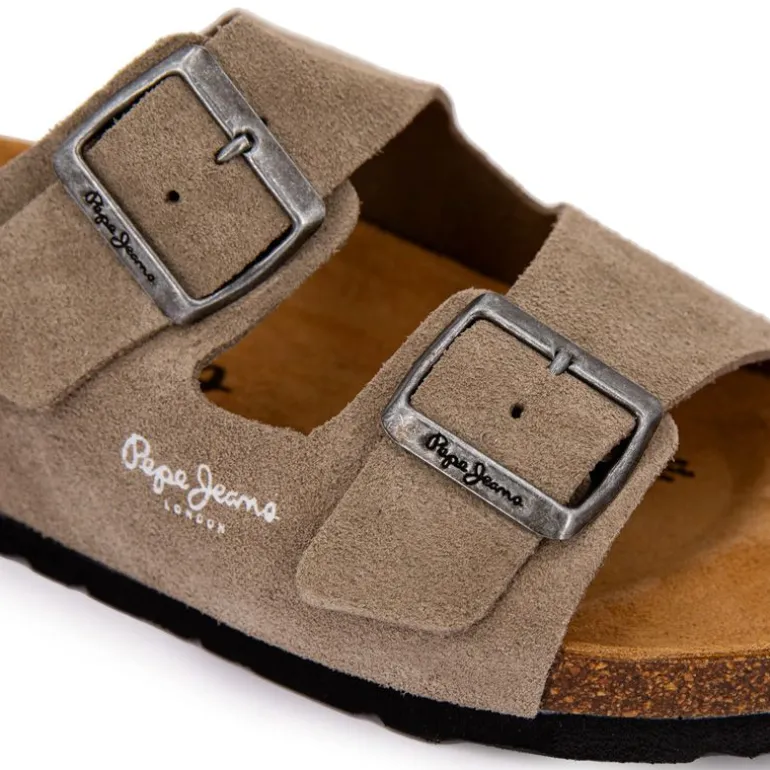 Mules double bride daim boucles argentées Homme PEPE JEANS