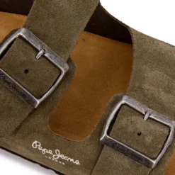 Mules double bride daim boucles argentées Homme PEPE JEANS