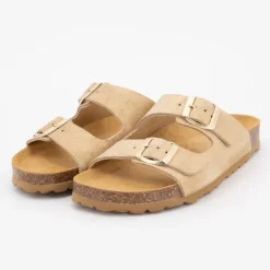 Mules double bride en cuir sable Femme I AM