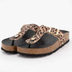 Mules léopard cuir entre doigt semelle foncée Femme I AM