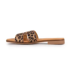 Mules plates imprimé léopard en cuir Femme BIOSTOCK