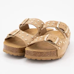 Mules semelle épaisse beige avec clous gold Femme I AM