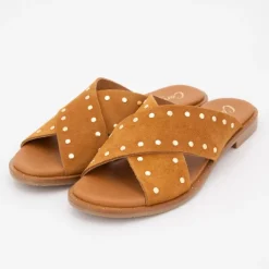 Mules setter cuir à clous dorés Femme CARLA TORTOSA