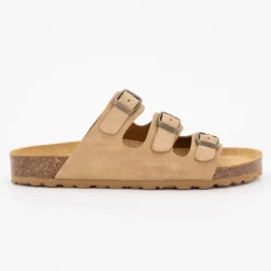 Mules triple boucle cuir couleur kaki Femme I AM