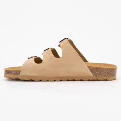 Mules triple boucle cuir couleur kaki Femme I AM