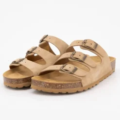 Mules triple boucle cuir couleur kaki Femme I AM