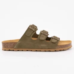 Mules triple boucle cuir couleur kaki Femme I AM