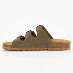 Mules triple boucle cuir couleur kaki Femme I AM