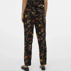 Pantalon carotte noir imprimé à fleurs colorées Femme VERO MODA