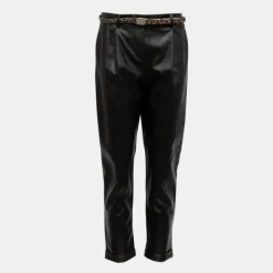Pantalon carotte similicuir avec ceinture imprimé léopard Femme PLEASE