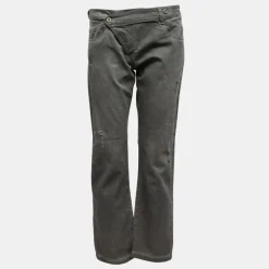 Pantalon denim gris taille basse avec zip penché Femme PLEASE