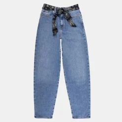 Pantalon denim mom fit bleu avec ceinture en tissu Femme TOMMY HILFIGER