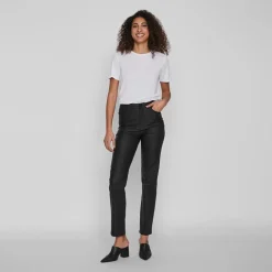 Pantalon enduit noir straight fit taille haute vicommit noos Femme VILA
