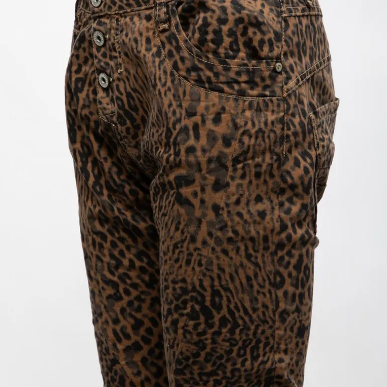 Pantalon imprimé léopard avec boutons Femme PLEASE