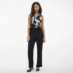 Pantalon large taille haute noir Femme VERO MODA