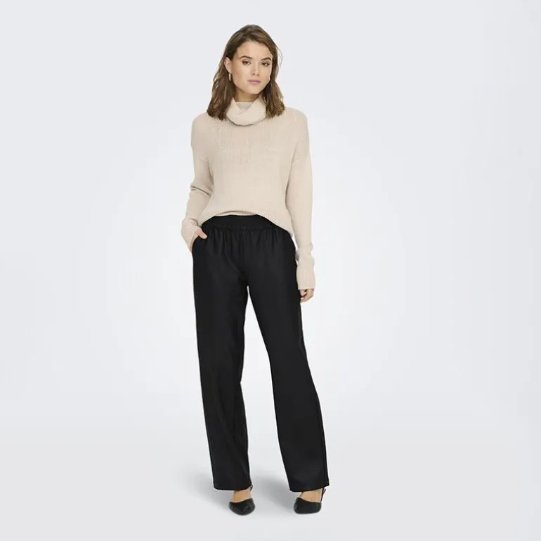 Pantalon large taille élastique simili cuir noir Femme ONLY