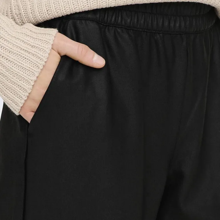 Pantalon large taille élastique simili cuir noir Femme ONLY