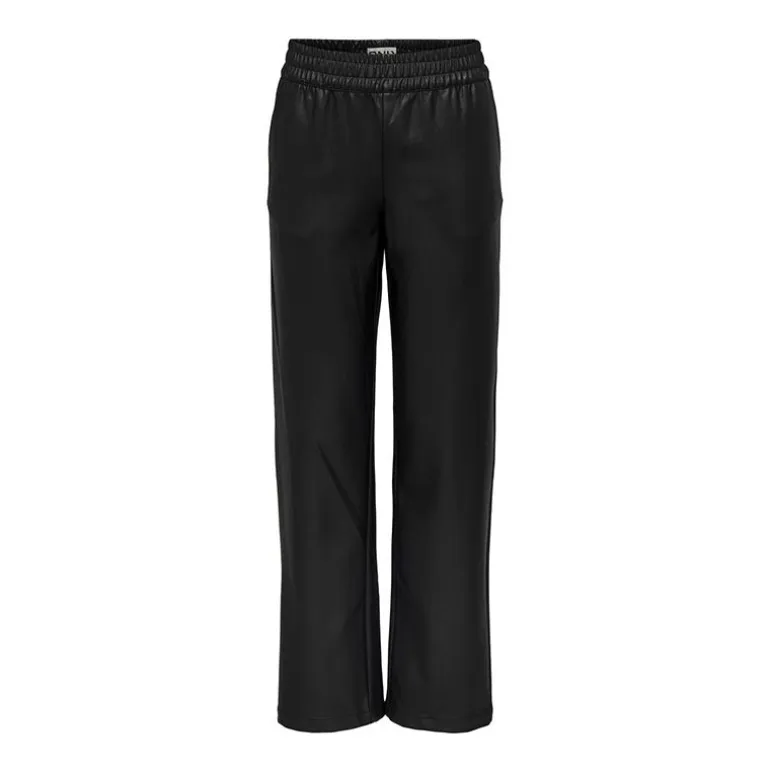 Pantalon large taille élastique simili cuir noir Femme ONLY