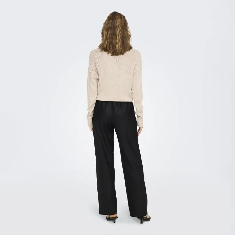 Pantalon large taille élastique simili cuir noir Femme ONLY