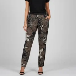 Pantalon léger noir à fleurs marrons Femme IMPERIAL
