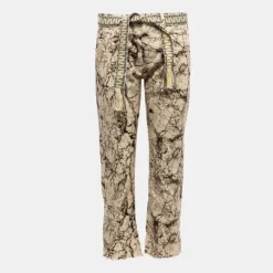 Pantalon madre perla 7/8 imprimé avec ceinture tissée éthnique Femme PLEASE