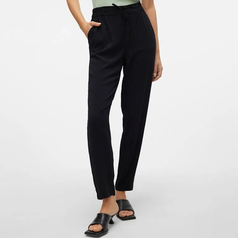 Pantalon noir droit avec cordon de serrage Femme VERO MODA