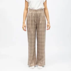 Pantalon palazzo à carreaux paoline marron clair Femme LA PETITE ETOILE