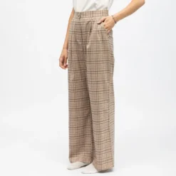 Pantalon palazzo à carreaux paoline marron clair Femme LA PETITE ETOILE